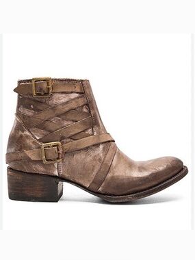 Freebird by Steven | Women’s Taupe Leather Sammi Strappy Side Zip Ankle Boots 7